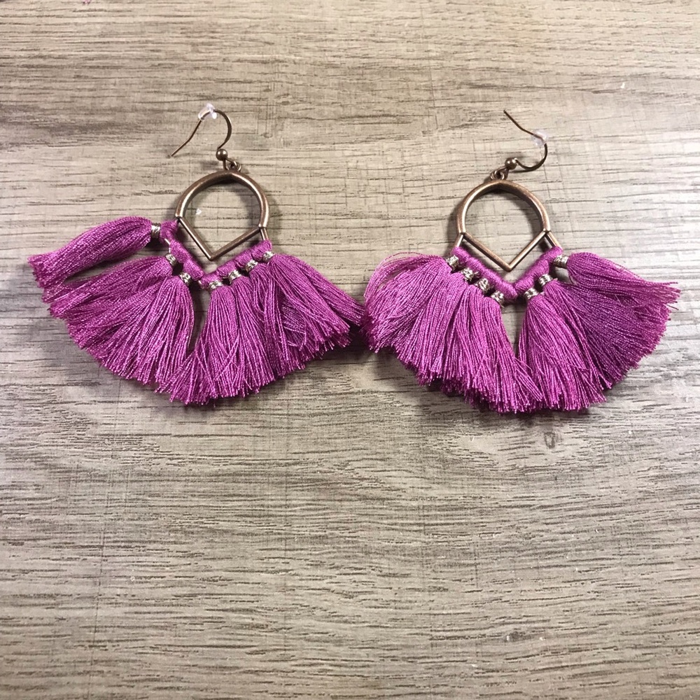 Bohemian Ethnic Pink  Tassel Hook Earrings